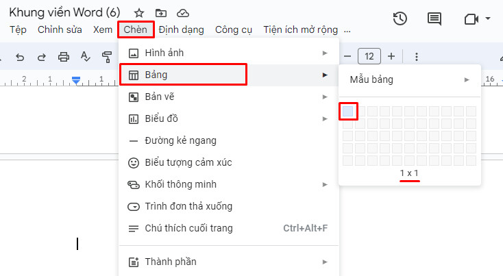 Tạo khung bìa trong Google docs bằng cách chèn bảng 1