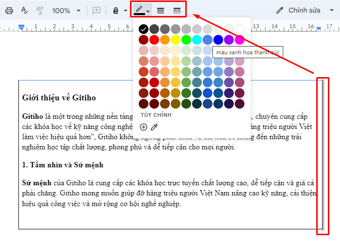 Tạo khung bìa trong Google docs bằng cách chèn bảng 3