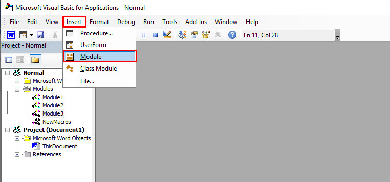 Tạo module mới trong Word