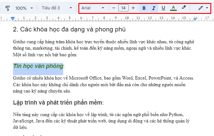 Thay đổi định dạng cho tiêu đề trong google doc 1