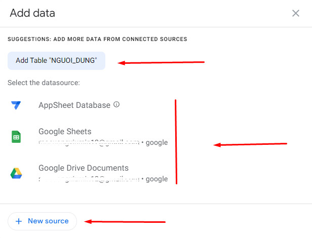 Thêm bảng mới vào data trong Appsheet