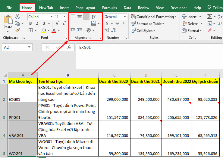 không căn giữa ô được trong Excel