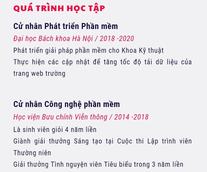 Viết Học vấn cho người chưa có kinh nghiệm