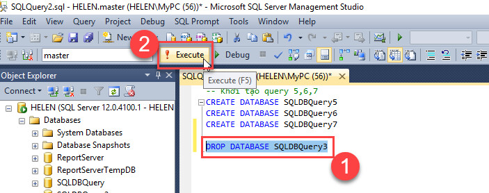 Cách xóa database trong SQL cách 2