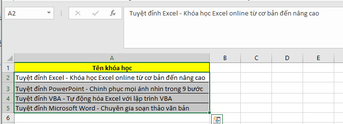 Chia dữ liệu thành hai cột trong Excel hoàn tất