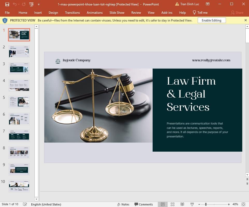 Mẫu Powerpoint KLTN ngành Luật 1