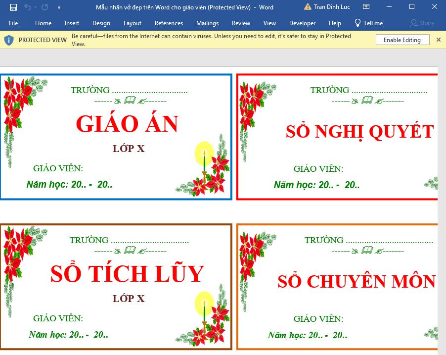 Mẫu nhãn vở dành cho giáo viên 4