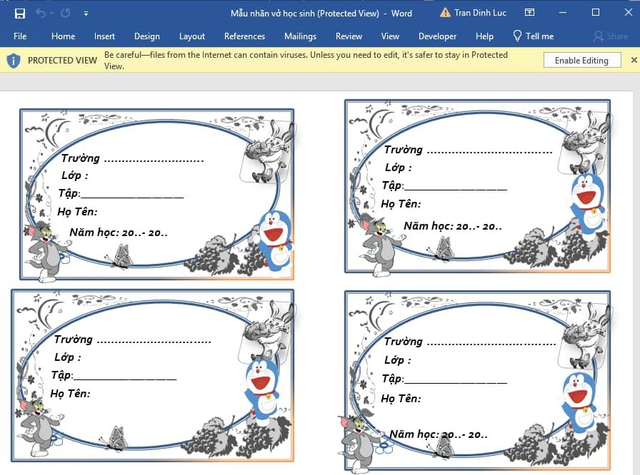 Mẫu nhãn vở dành cho học sinh 3