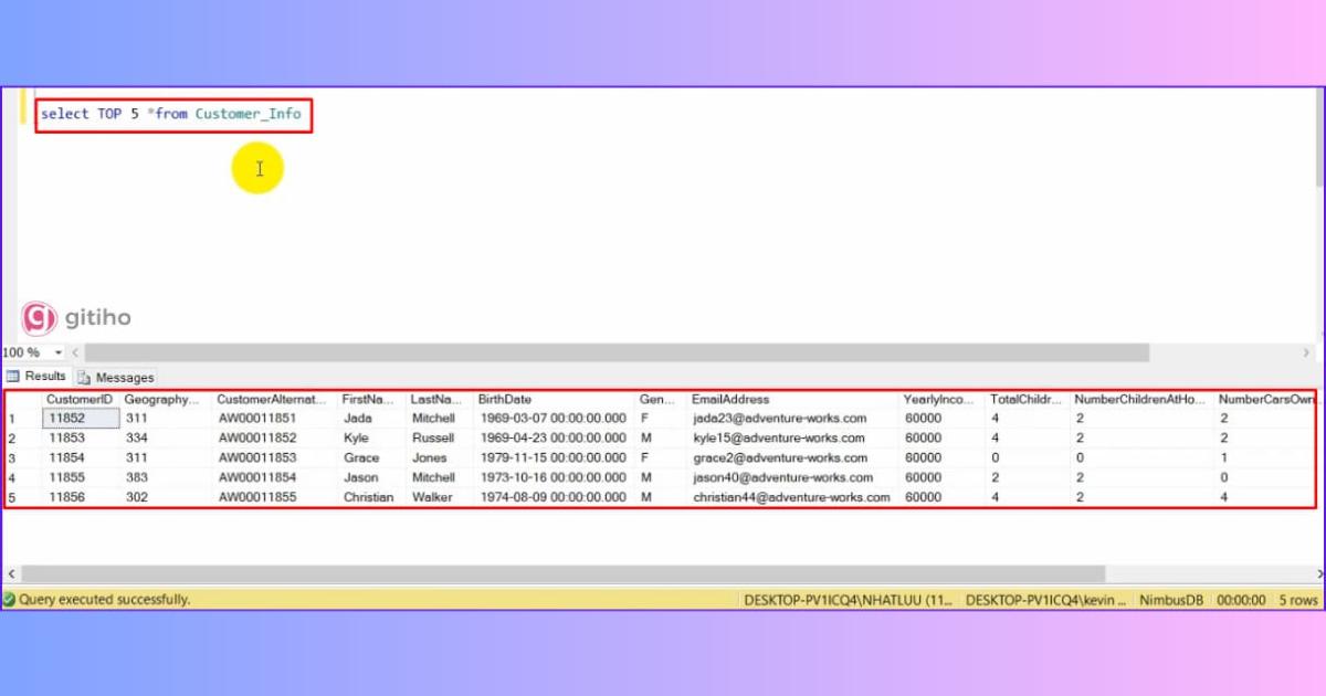 Ví dụ về câu lệnh SELECT TOP trong mySQL 3