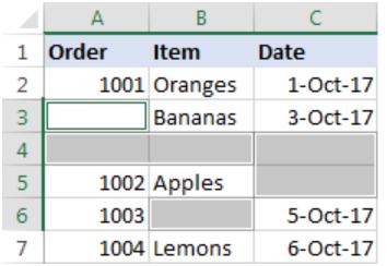 Chọn các hàng chứa ô trống muốn ẩn