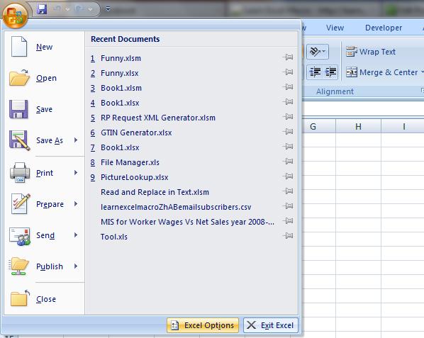 Cách hiện thanh kéo trong Excel phiên bản 2007