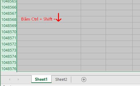 Bấm chọn đến hàng cuối của sheet