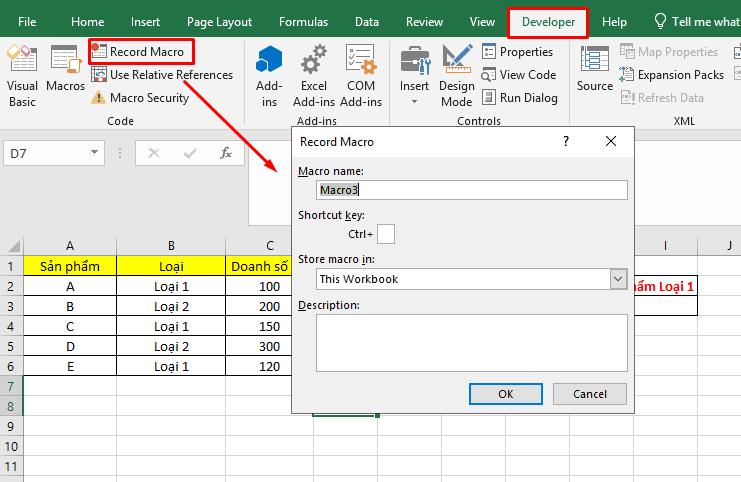 Tạo bản ghi Macro trước để làm hướng dẫn