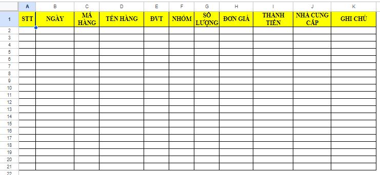 Bảng nhập hàng cho nhà phân phối văn phòng phẩm