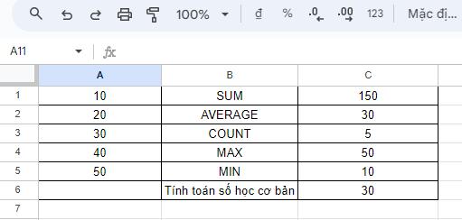 cách sử dụng Google Sheet khi tính toán
