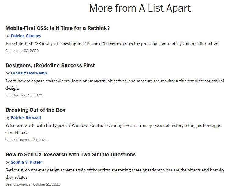 Blog tiếng Anh học lập trình A List Apart