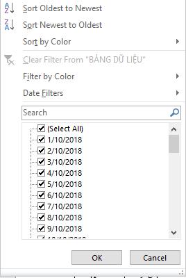 cách lọc ngày tháng trong excel theo kiểu gộp