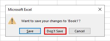 Bỏ lưu file trong Excel