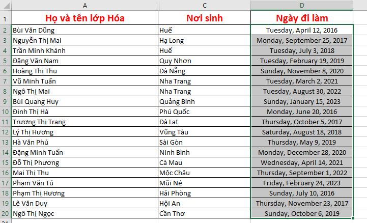 Bôi đen những ô muốn xóa định dạng ngày tháng năm