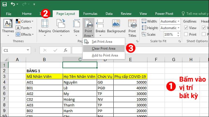 Các cài đặt In trong Excel