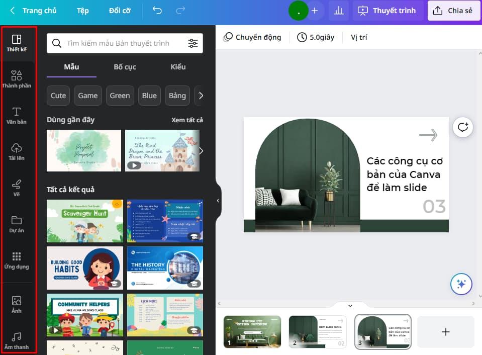 Các công cụ cơ bản của Canva để làm slide
