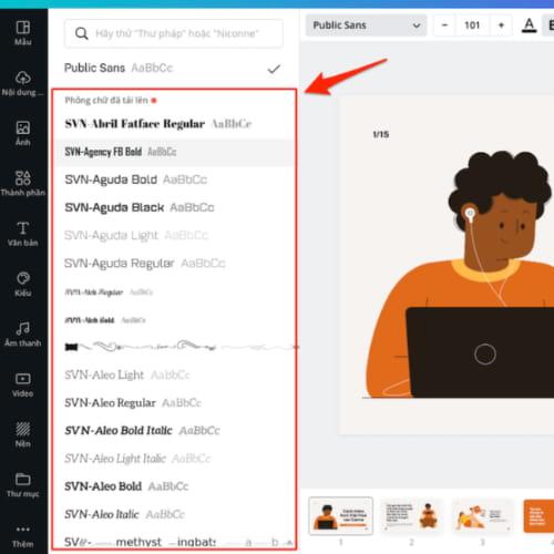 Các định dạng phông chữ được tải lên Canva