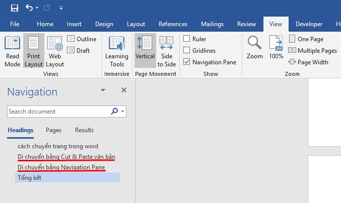 Cách chuyển trang trong word bằng Navigation Pane 3