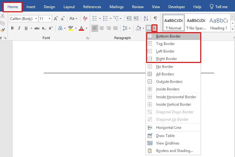 Cách vẽ đường thẳng bằng Border trong Word