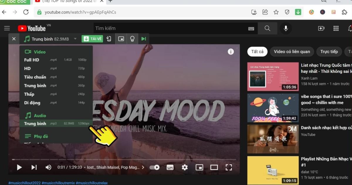 Cách cắt nhạc trên youtube trên trình duyệt Cốc cốc 2