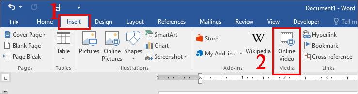 Cách chèn video trực tuyến vào Word bước 1