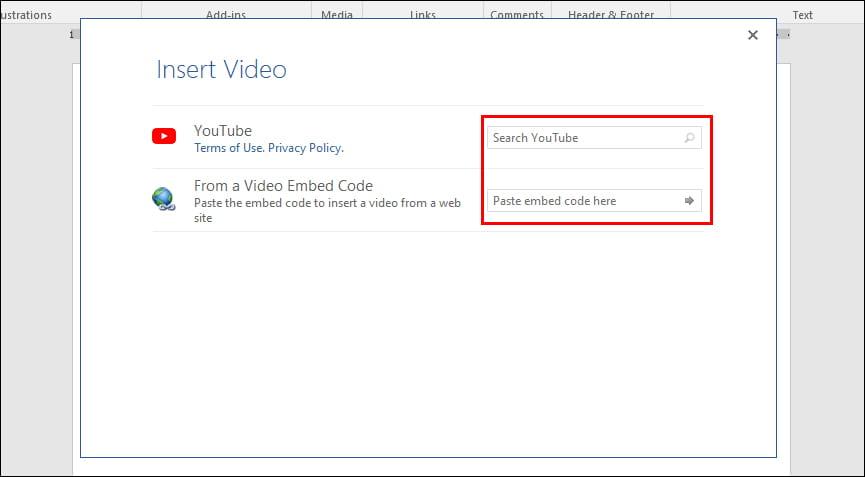 Cách chèn video trực tuyến vào Word bước 2