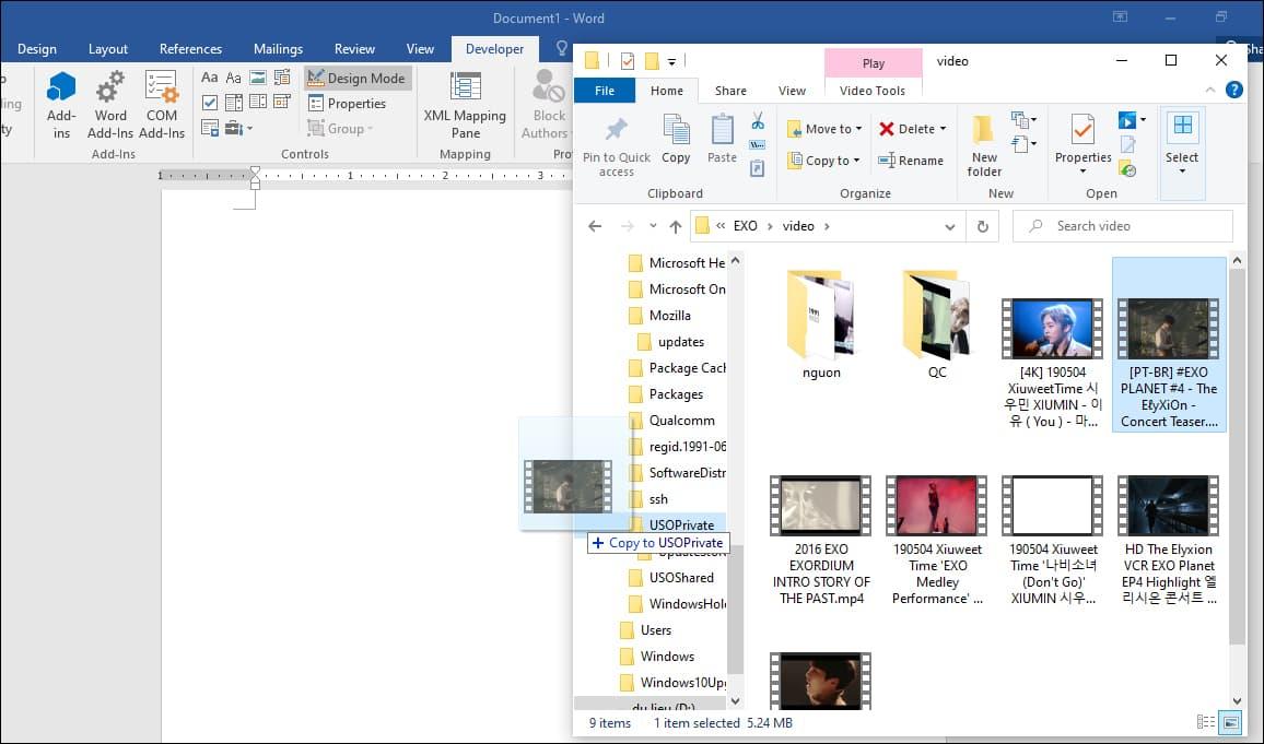 Cách chèn video vào Word bằng theo tác kéo thả bước 2