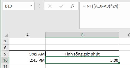 hàm trừ giờ trong excel