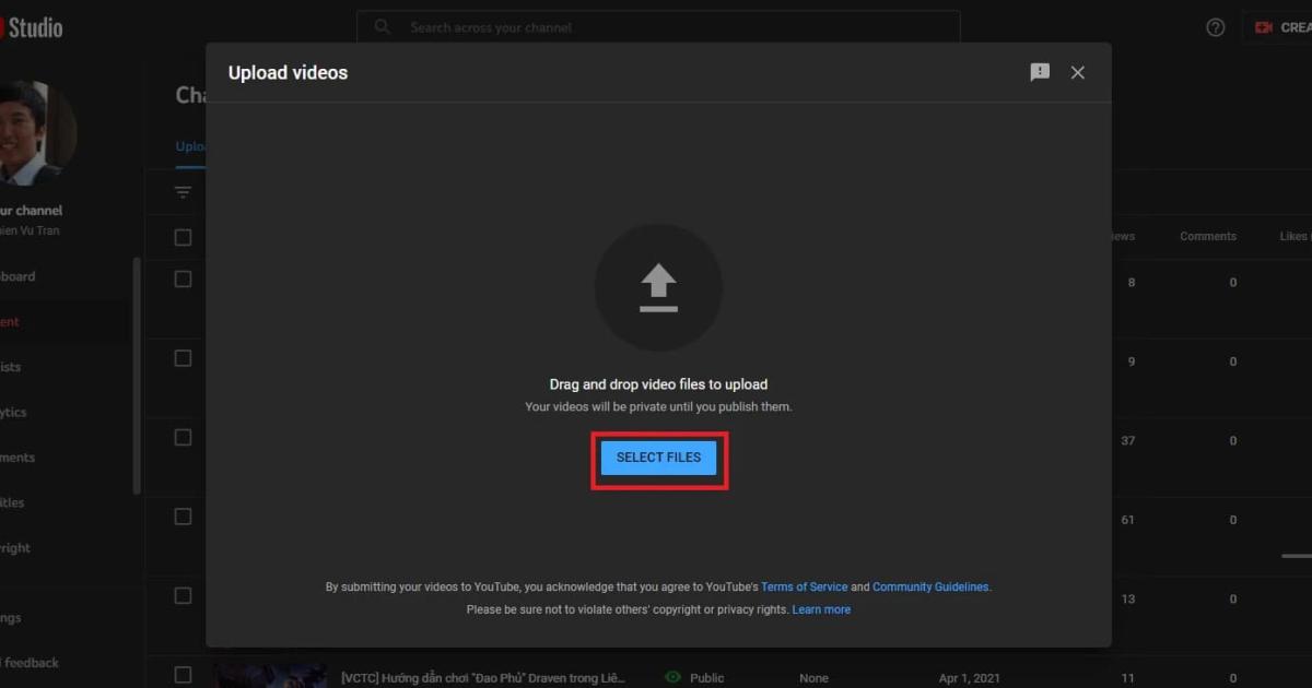 Cách đăng clip lên youtube bằng máy tính bước 2