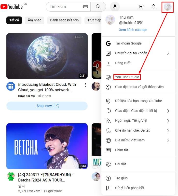 Cách đổi tên kênh youtube trên máy tính bước 2