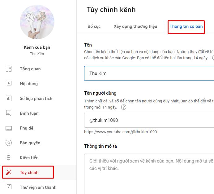Cách đổi tên kênh youtube trên máy tính bước 3