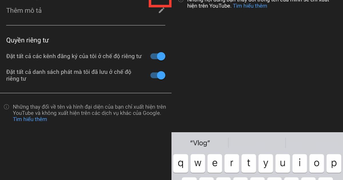 Cách đổi tên trên youtube ở ứng dụng điện thoại bước 2