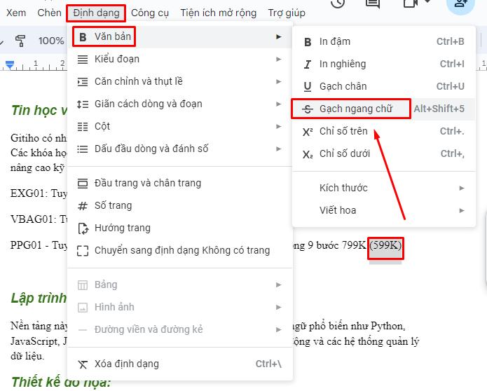 Cách gạch ngang chữ trong Google Doc trên máy tính 2