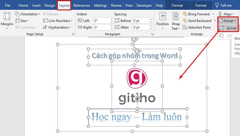 Cách group trong Word 4