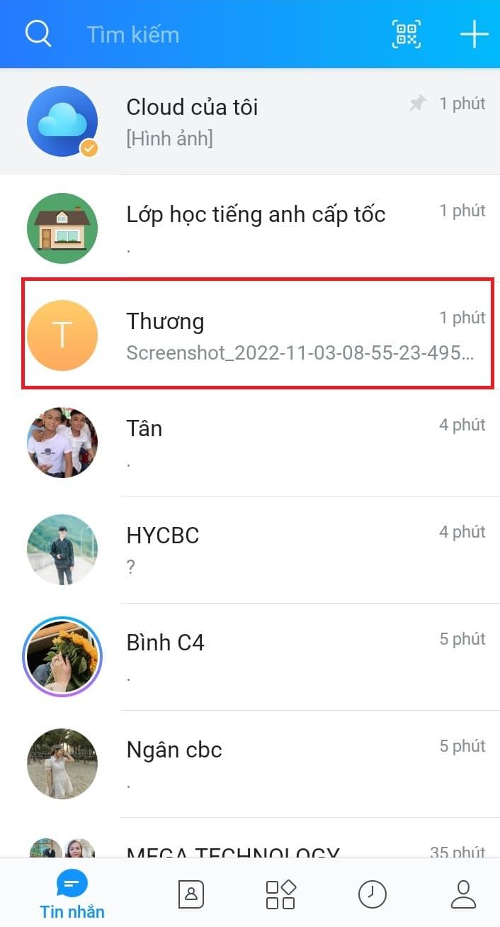 Cách gửi file Word qua Zalo trên điện thoại bước 1