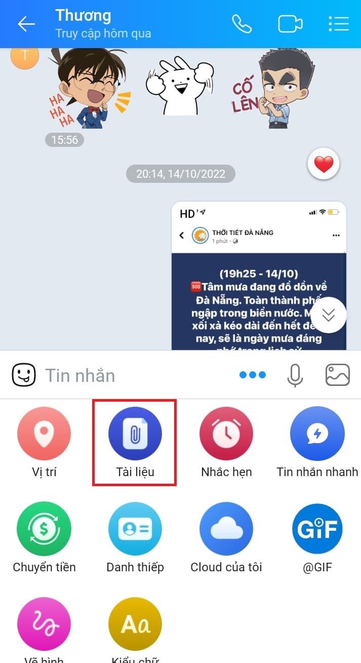Cách gửi file Word qua Zalo trên điện thoại bước 3