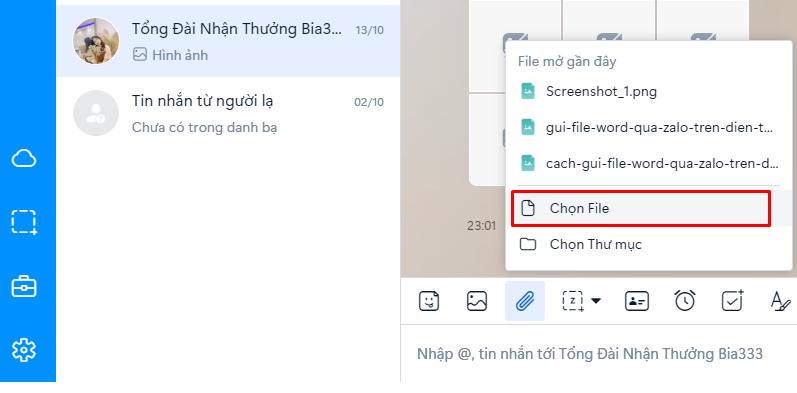 Cách gửi file Word qua Zalo trên máy tính bước 3