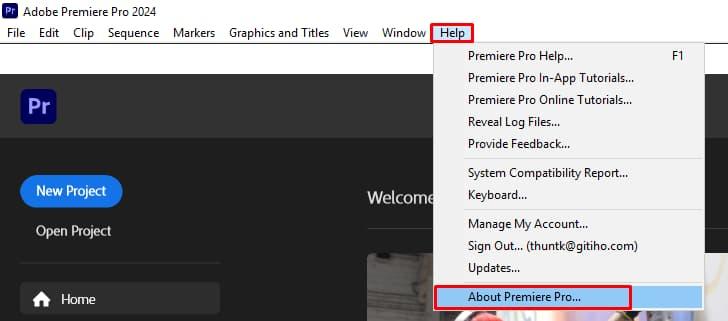 Cách kiểm tra bản quyền Adobe Premiere 2