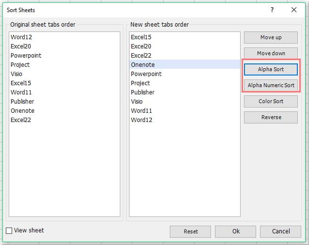 Cách sắp xếp các sheet theo thứ tự bằng Kutools cho Excel 2