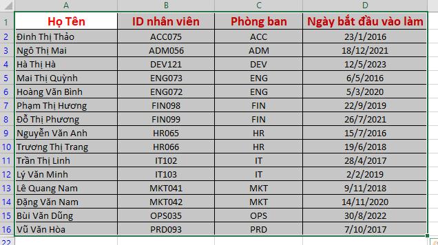 Cách sắp xếp theo thứ tự tăng dần trong Excel bằng Sort
