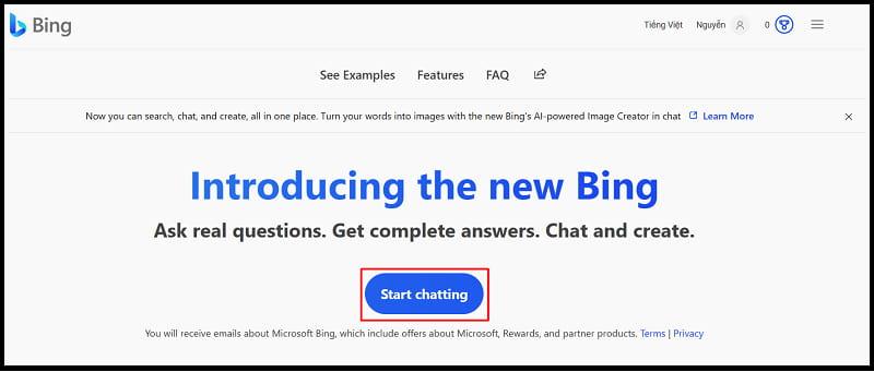 Cách sử dụng chatgpt miễn phí trên Microsoft Bing bước 2