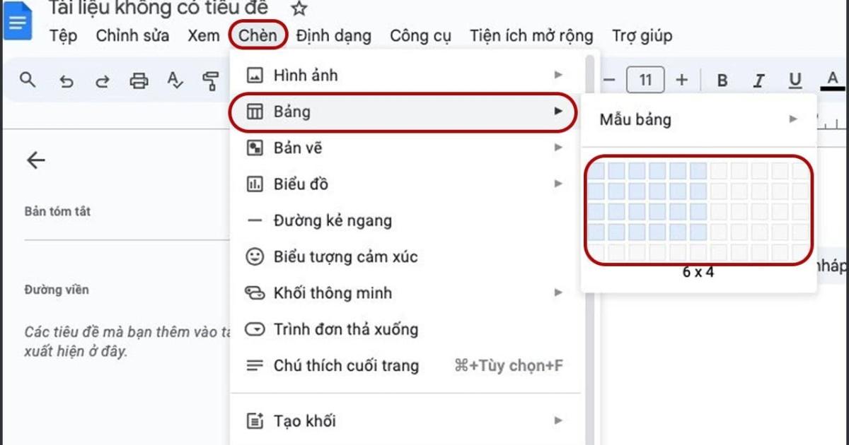 Chèn bảng vào tài liệu Google Docs 2