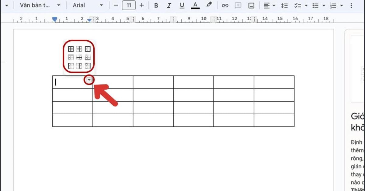 Định dạng bảng trong Google docs 1