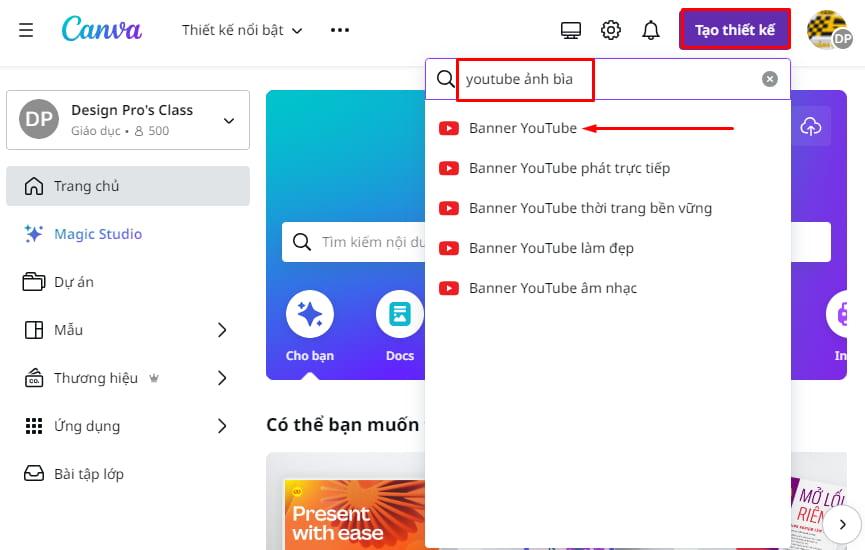 Cách tạo hình nền Youtube bằng Canva bước 2