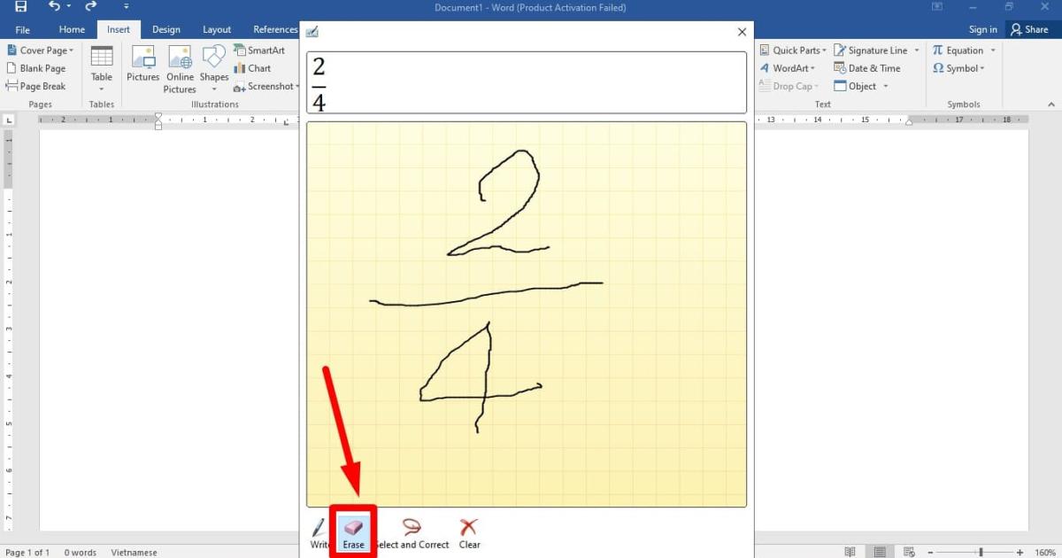 Cách tạo phân số trong word bằng công cụ Ink Equation bước 2